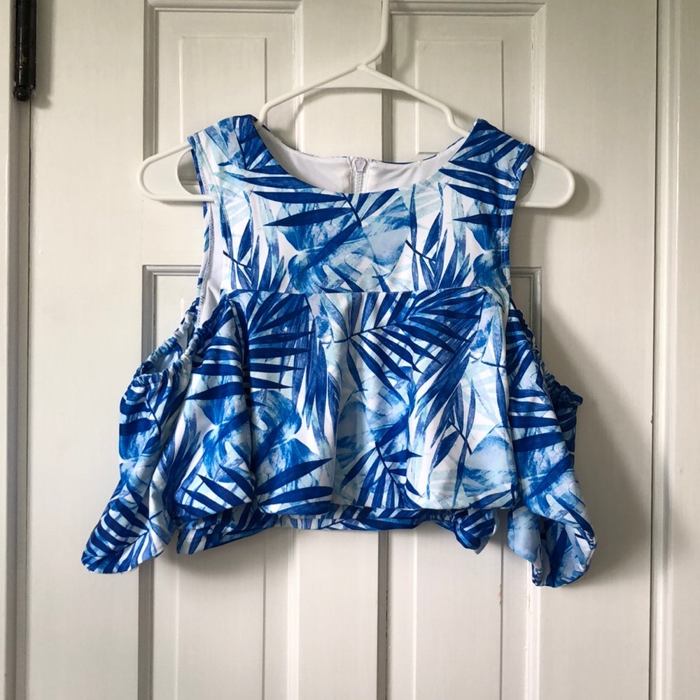 NWT Blue palm print crop swim top